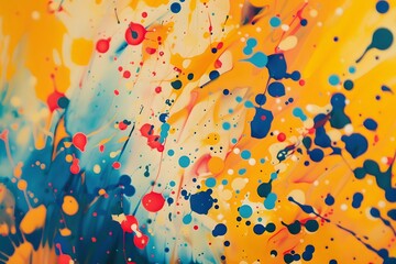 Vibrant Hues Dance: Abstract Splashes of Blue, Red, Yellow, and Orange Paint Create a Dynamic and Evocative Artistic Composition, Showcasing the Beauty of Color Mixing and Fluid Dynamics in an Express