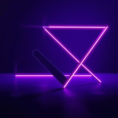 Fototapeta premium Abstract Neon Triangle Blue Purple Light Lines Night Minimalism Geometric Shapes