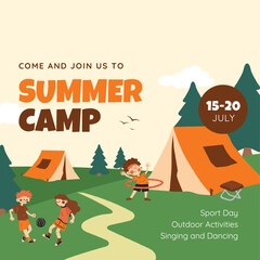 Orange and Brown Illustrated Summer Camp Kids