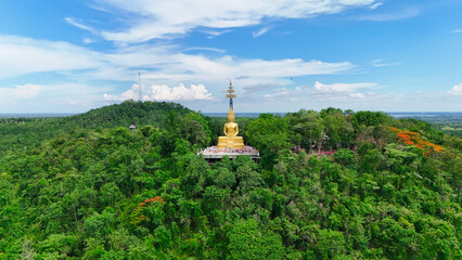 Buriram's Pride. Phra Suphattharabophit and the Stunning Landscape of Khao Kradong, buddha statue in thailand.