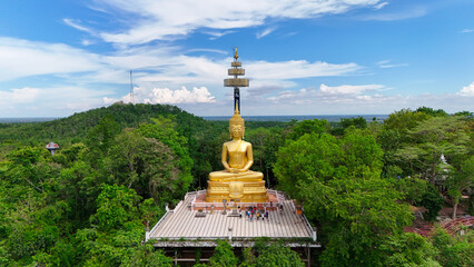 Buriram's Pride. Phra Suphattharabophit and the Stunning Landscape of Khao Kradong, buddha statue in thailand.
