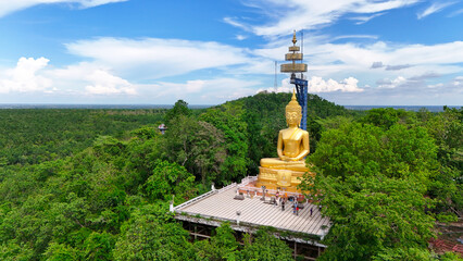 Buriram's Pride. Phra Suphattharabophit and the Stunning Landscape of Khao Kradong, buddha statue in thailand.