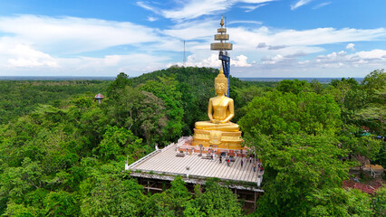 Buriram's Pride. Phra Suphattharabophit and the Stunning Landscape of Khao Kradong, buddha statue in thailand.