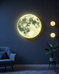 Foam moon wall decor glowing in the dark on plain dark background