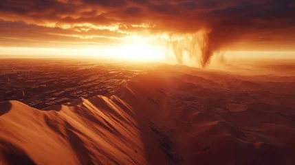 Selbstklebende Fototapeten Desert sunset dust storm city landscape © mas