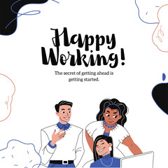 White Blue Black Illustrative Happy Working Facebook Post