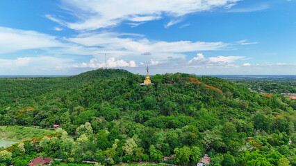 Buriram's Pride. Phra Suphattharabophit and the Stunning Landscape of Khao Kradong, buddha statue in thailand.