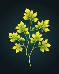 Ginkgo leaves line art glowing in the dark on plain dark background