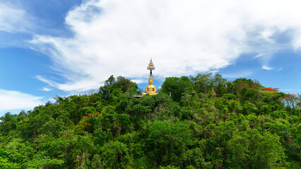 Buriram's Pride. Phra Suphattharabophit and the Stunning Landscape of Khao Kradong, buddha statue in thailand.