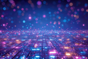 Cybernetic Abstract: A mesmerizing digital landscape pulsates with an array of radiant particles, illuminating the boundless expanse of the digital cosmos.