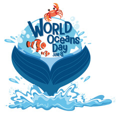 World Ocean Day banner with whale tail isolated Free Vector