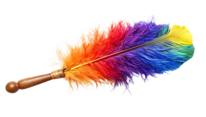Rainbow ostrich feather duster isolated on a white background