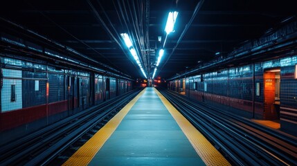 Underground train station tunnel perspective