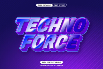 Obraz premium Bold and futuristic Techno Force text effect with a sharp gradient and neon lighting. Ideal for esports, digital posters, and techno-themed visuals. Full editable vector file.