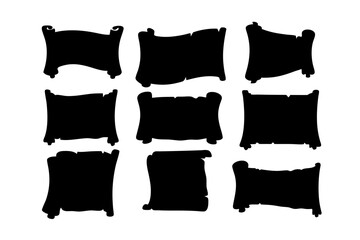 set of ancient scrolls medieval writing silhouette vector illustration