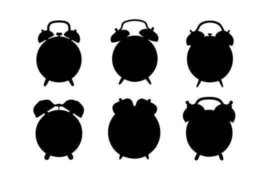 set of alarm clock icons black silhouette vector illustration