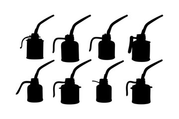 set of oil can with spout black silhouette vector illustration