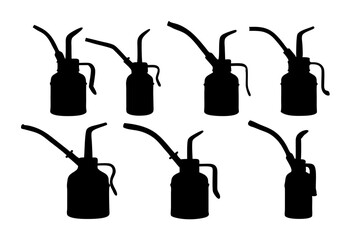 set of oil can with spout black silhouette vector illustration