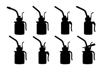 set of oil can with spout black silhouette vector illustration