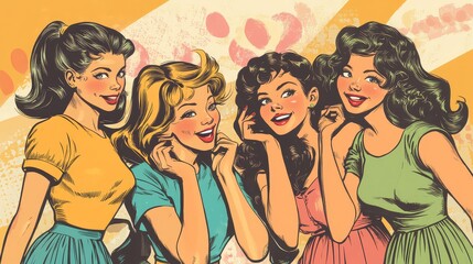 Group of smiling women retro style
