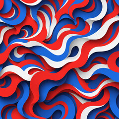 Abstract Color Waves: A vibrant display of dynamic curves and layered shadows, featuring flowing bands of red, blue, and white, creates an optical illusion that captivates and intrigues.