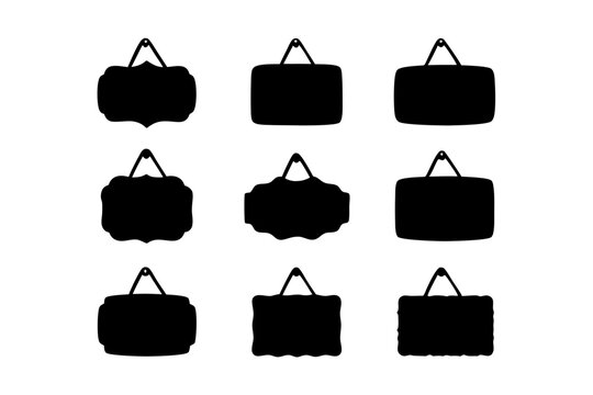 set of blank hanging signs black silhouette vector illustration