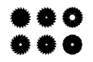 set of circular saw blade tools black silhouette vector illustration