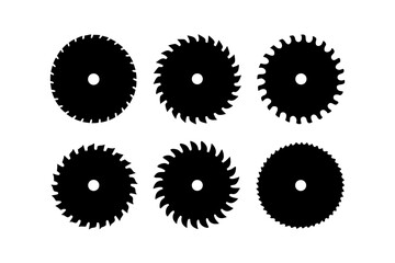 set of circular saw blade tools black silhouette vector illustration
