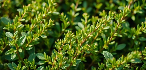 Obraz premium Vibrant green summer savory sprigs, lush foliage, close-up view, detail, botanical