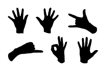 set of hand gestures black silhouette vector illustration