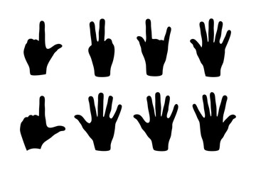 set of hand gestures black silhouette vector illustration