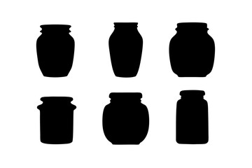 set of jar containers black silhouette vector illustration