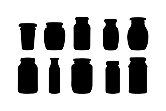 set of jar containers black silhouette vector illustration