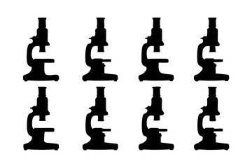 set of microscope icons black silhouette vector illustration