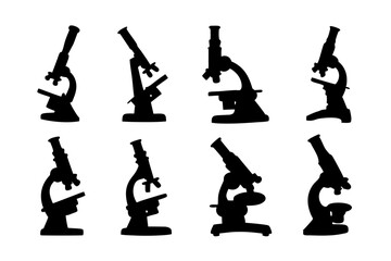 set of microscope icons black silhouette vector illustration