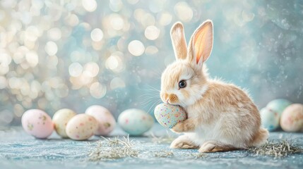 Obraz premium Baby easter bunny with egg