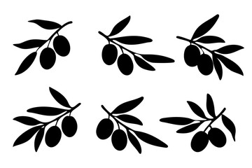 set of olive branches black silhouette vector illustration