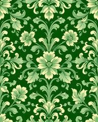 Elegant Victorian Baroque floral design in emerald jade pattern.