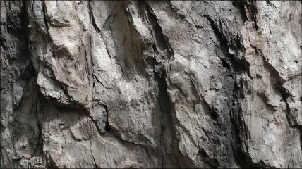 Fototapeta premium Rough Bark Surface in Neutral Gray and Brown Tones Featuring Intricate Textural Details