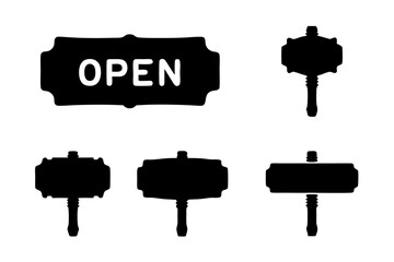 set of open signs for business with bold lettering black silhouette vector illustration