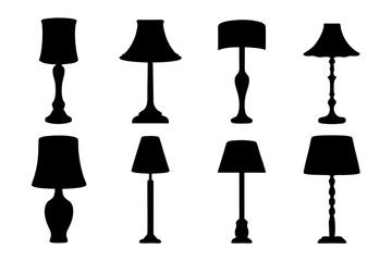 set of retro floor lamps black silhouette vector illustration