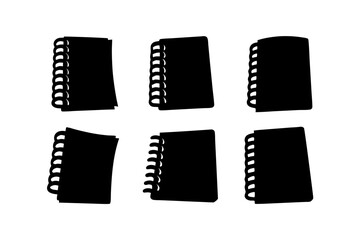 set of spiral bound notebooks black silhouette vector illustration