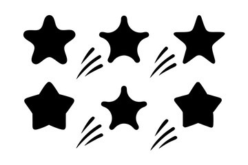 set of stylized black stars with streaks black silhouette vector illustration