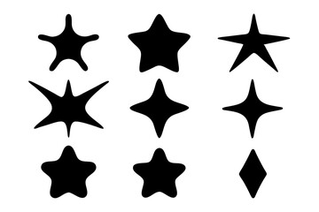 set of stylized black stars with streaks black silhouette vector illustration