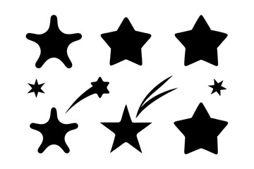 set of stylized black stars with streaks black silhouette vector illustration