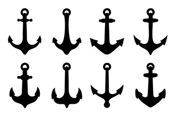 set of traditional ship anchors black silhouette vector illustration