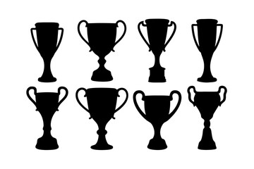 set of trophies black silhouette vector illustration