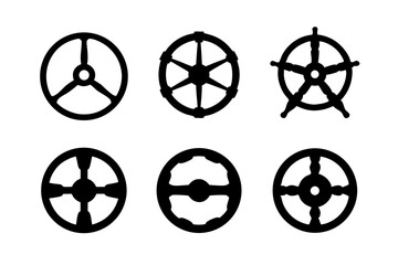 set of vehicle steering wheels black silhouette vector illustration