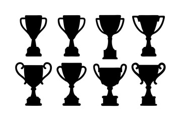 set of trophies black silhouette vector illustration