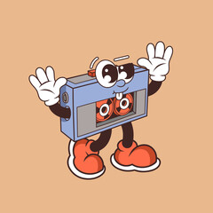 Retro character design of portable cassette player comedy